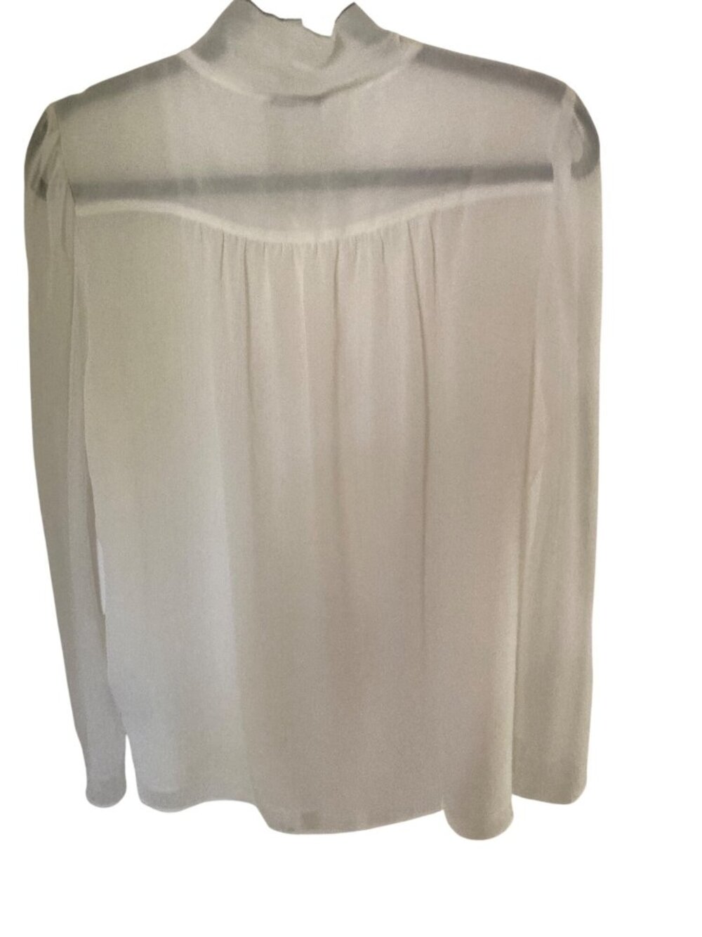 Calvin Klein White Front Tie Neck Blouse White Wide Open End Long Large Sleeve - Picture 4 of 7